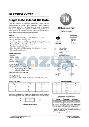 NL17SV32XV5T2_05 datasheet - Single Gate 2−Input OR Gate