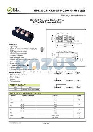 NKD200 datasheet - Standard Recovery Diodes, 200 A(INT-A-PAK Power Modules)