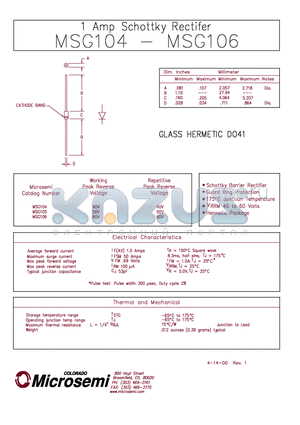 MSG104 datasheet - 1 Amp Schottky Rectifier