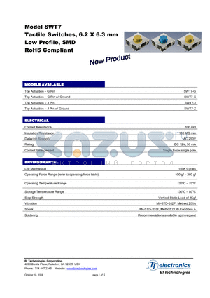 SWT7 datasheet - Tactile Switches, 6.2 X 6.3 mm Low Profile, SMD RoHS Compliant