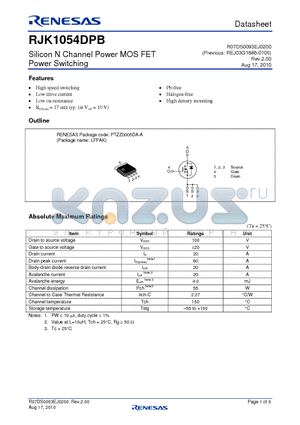 RJK1054DPB-00-J5 datasheet - Silicon N Channel Power MOS FET Power Switching