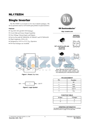 NL17SZ04XV5T2G datasheet - Single Inverter