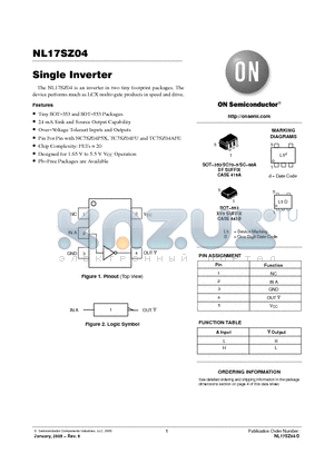 NL17SZ04DFT2 datasheet - Single Inverter