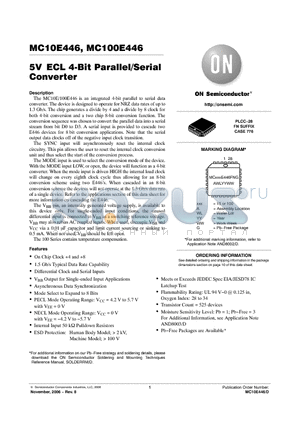 MC10E446FNG datasheet - 5V ECL 4-Bit Parallel/Serial Converter