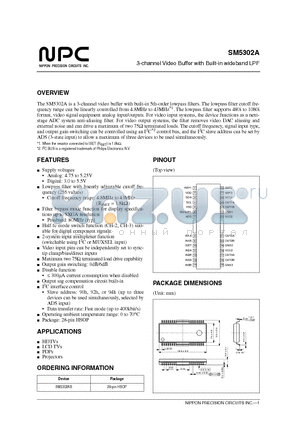 SM5302A datasheet - 3-channel Video Buffer with Built-in wideband LPF