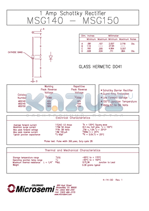 MSG150 datasheet - 1 Amp Schottky Rectifier