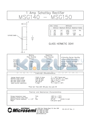 MSG140_07 datasheet - 1 Amp Schottky Rectifer