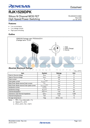 RJK1529DPK datasheet - Silicon N Channel MOS FET High Speed Power Switching