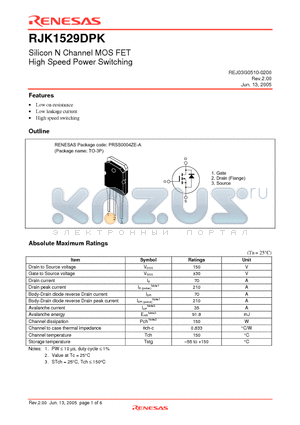 RJK1529DPK-E datasheet - Silicon N Channel MOS FET High Speed Power Switching