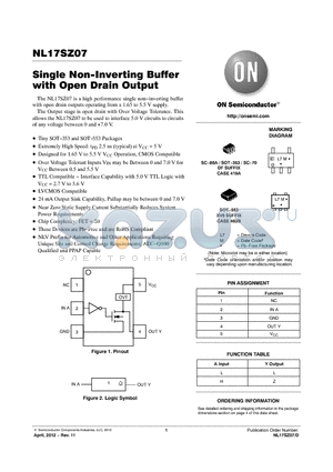 NL17SZ07XV5T2G datasheet - Single Non-Inverting Buffer with Open Drain Output