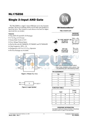 NL17SZ08 datasheet - Single 2−Input AND Gate