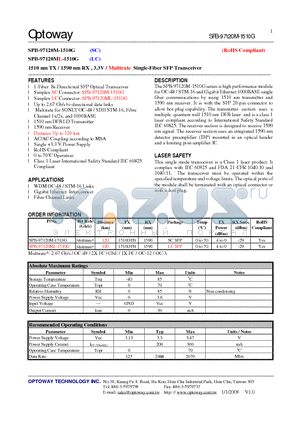 SPB-97120M-1510G datasheet - 1510 nm TX / 1590 nm RX , 3.3V / Multirate Single-Fiber SFP Transceiver