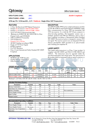 SPB-97120M-1590G datasheet - 1590 nm TX / 1510 nm RX , 3.3V / Multirate Single-Fiber SFP Transceiver