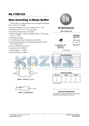 NL17SZ125 datasheet - Non-Inverting 3-State Buffer