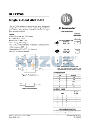 NL17SZ08XV5T2G datasheet - Single 2−Input AND Gate