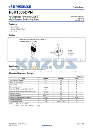 RJK1536DPN datasheet - N-Channel Power MOSFET High-Speed Switching Use