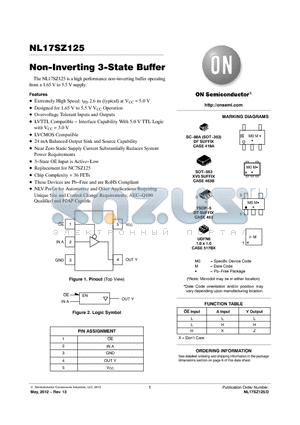 NL17SZ125DTT1G datasheet - Non-Inverting 3-State Buffer