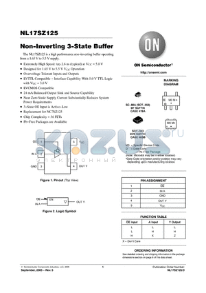 NL17SZ125XV5T2G datasheet - Non-Inverting 3-State Buffer