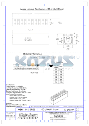 MSH-1 datasheet - .100 cl Multi Shunt