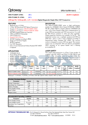 SPB-97120RLW-1590G datasheet - 1590 nm TX / 1510 nm RX , 3.3V / 3.2 Gb/s Digital Diagnostic Single-Fiber SFP Transceiver