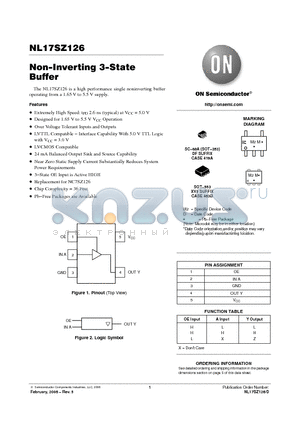 NL17SZ126DFT2G datasheet - Non−Inverting 3−State Buffer