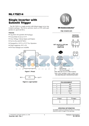NL17SZ14XV5T2G datasheet - Single Inverter with Schmitt Trigger