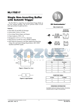 NL17SZ17_12 datasheet - Single Non-Inverting Buffer with Schmitt Trigger