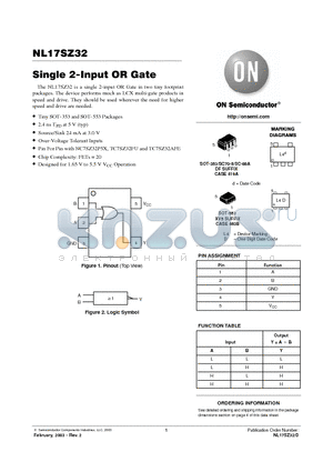 NL17SZ32/D datasheet - Single 2-Input OR Gate