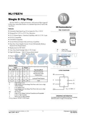 NL17SZ74 datasheet - Single D Flip Flop