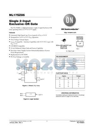 NL17SZ86 datasheet - Single 2-Input Exclusive-OR Gate