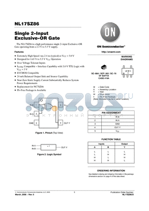 NL17SZ86 datasheet - Single 2−Input Exclusive−OR Gate