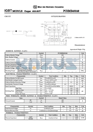 PCHMB400A6 datasheet - IGBT MODULE Chopper 400A 600V