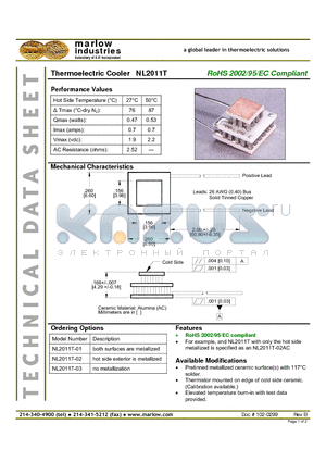 NL2011T-03 datasheet - Thermoelectric Cooler