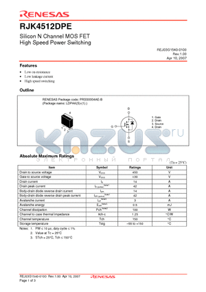 RJK4512DPE datasheet - Silicon N Channel MOS FET High Speed Power Switc