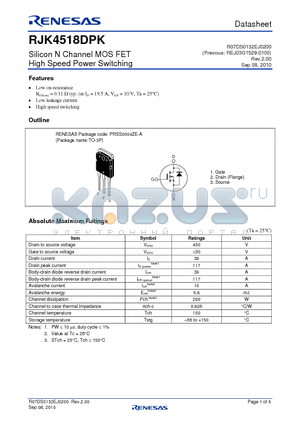 RJK4518DPK-00-T0 datasheet - Silicon N Channel MOS FET High Speed Power Switching