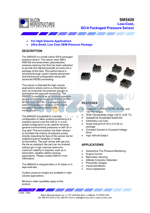 SM5420-060-A-P-T datasheet - Low-Cost, SO-8 Packaged Pressure Sensor