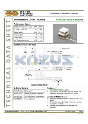 NL2022T-02 datasheet - Thermoelectric Cooler