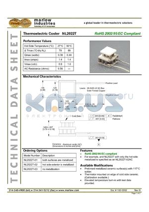 NL2022T datasheet - Thermoelectric Cooler