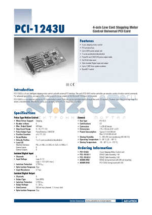 PCI-1243U datasheet - 4-axis Low Cost Stepping Motor Control Universal PCI Card