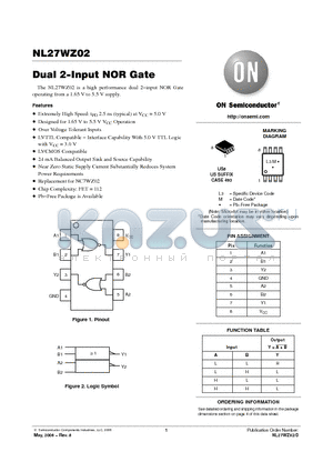 NL27WZ02 datasheet - Dual 2−Input NOR Gate