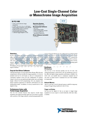 PCI-1405 datasheet - Low-Cost Single-Channel Color or Monochrome Image Acquisition