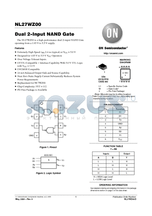 NL27WZ00USG datasheet - Dual 2−Input NAND Gate