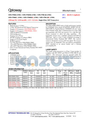 SPB-9780AR-1590G datasheet - 1590 nm TX / 1510 nm RX , 3.3V / 3.2 Gb/s Single-Fiber SFP Transceiver