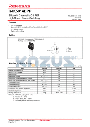 RJK5014DPP-00-T2 datasheet - Silicon N Channel MOS FET High Speed Power Switching