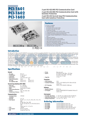 PCI-1601B datasheet - 2-port RS-422/485 PCI Communication Card