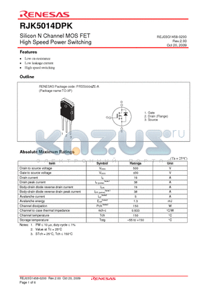 RJK5014DPK-00-T0 datasheet - Silicon N Channel MOS FET High Speed Power Switching