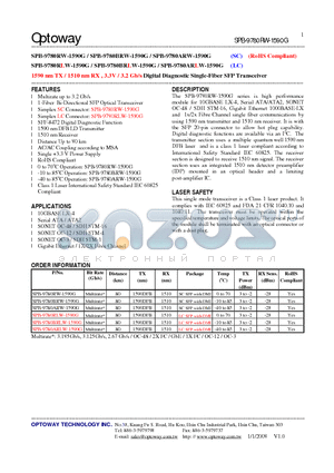 SPB-9780ARW-1590G datasheet - 1590 nm TX / 1510 nm RX , 3.3V / 3.2 Gb/s Digital Diagnostic Single-Fiber SFP Transceiver