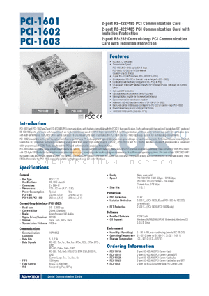 PCI-1602B datasheet - 2-port RS-422/485 PCI Communication Card