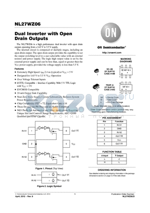 NL27WZ06DFT2G datasheet - Dual Inverter with Open Drain Outputs