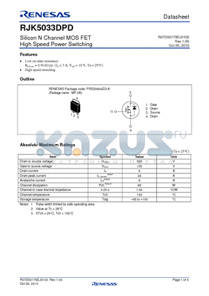 RJK5033DPD datasheet - Silicon N Channel MOS FET High Speed Power Switching